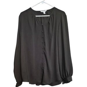 Nine West Black Buttoned Blouse with Billowy Sleeves EUC
